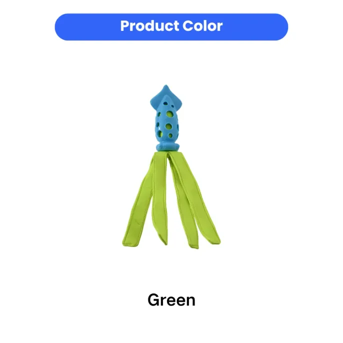 green interactive dog toy with fabric strips and rubber chew head wholesale dog toys bulk