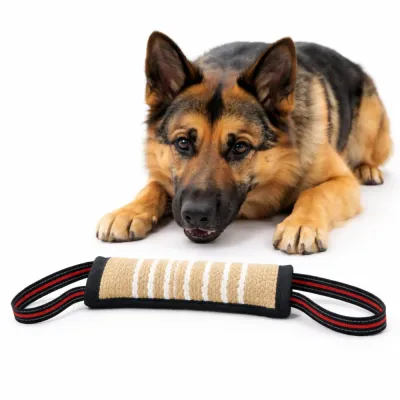 Durable Dog Chew Toy for Aggressive Chewers with Handle | Petfairs German shepherd dog playing with durable jute dog chew toy with handle for aggressive chewers