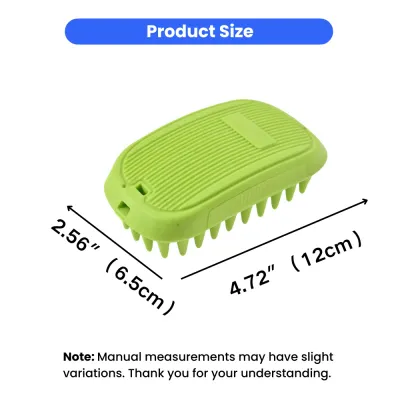 Product dimensions for the silicone pet brush: 4.72 inches (12cm) length and 2.56 inches (6.5cm) width.