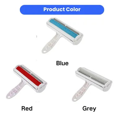 pet-hair-remover-color-variations-blue-red-grey IThree pet hair remover rollers displayed in blue, red, and grey color options.
