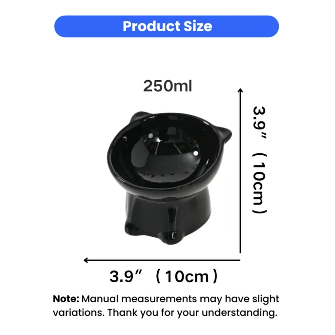Technical drawing showing 250ml capacity and 3.9-inch height/width measurements for the ceramic bowl.