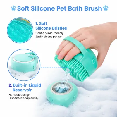 Close-up of the built-in liquid reservoir and soft silicone bristles for easy soap dispensing.