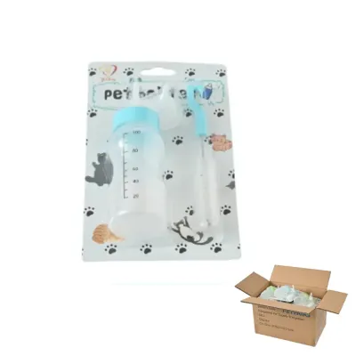 blue pet nursing bottle set bulk packaging carton wholesale pet feeding supplies