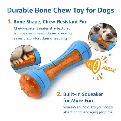 durable dog chew toy with squeaker textured surface dog dental cleaning chew toy bone shape