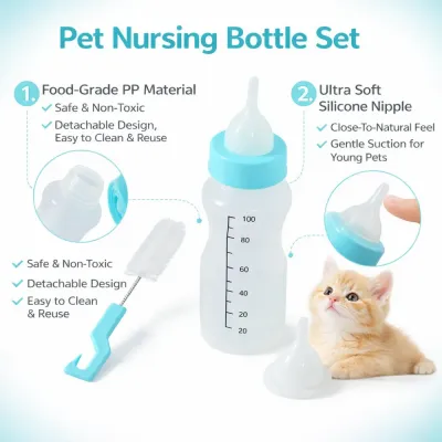 pet nursing bottle food grade pp material soft silicone nipple safe non toxic feeder