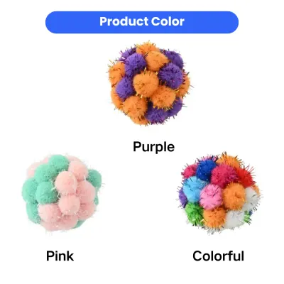 cat plush ball toy in purple pink and colorful options soft fuzzy cat toy bulk
