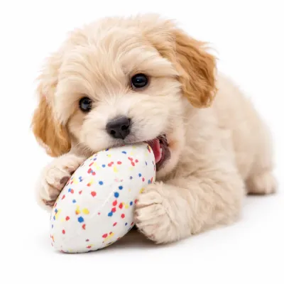 Durable Dog Chew Toy for Aggressive Chewers Egg Shape | Petfairs puppy chewing durable egg shaped dog toy for aggressive chewers white background