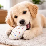 Interactive Dog Chew Toy Indoor Play Puppy Training Toy | Petfairs puppy playing with chew toy indoor interactive dog toy for training and boredom relief