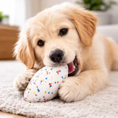 Interactive Dog Chew Toy Indoor Play Puppy Training Toy | Petfairs puppy playing with chew toy indoor interactive dog toy for training and boredom relief