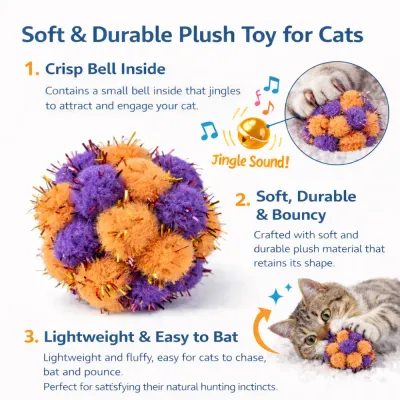 soft durable plush cat toy with bell inside lightweight interactive cat toy