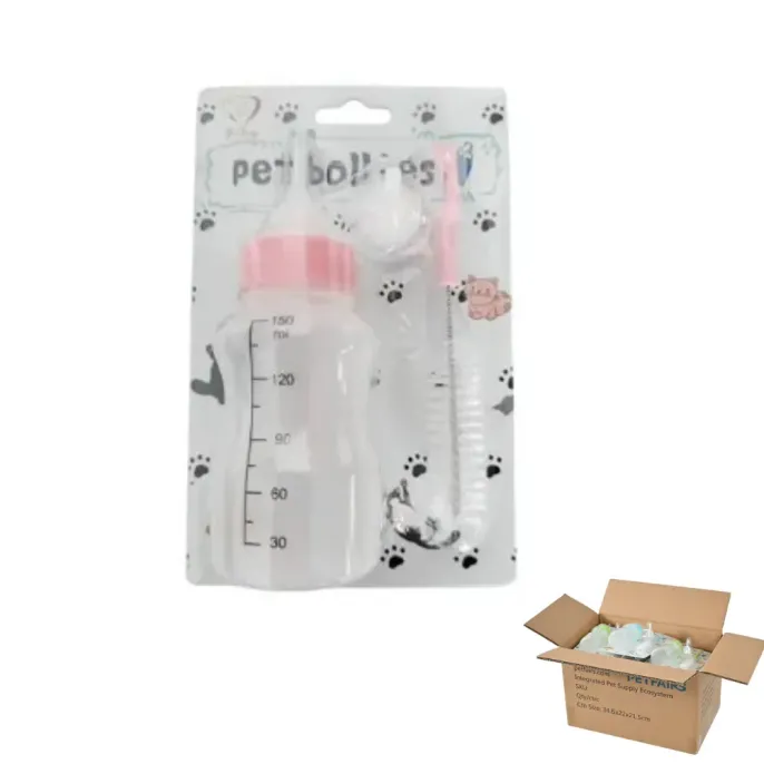 Pet Nursing Bottle Set Pink Wholesale Pet Feeding Kit Bulk Supply pink pet nursing bottle set with cleaning brush bulk wholesale packaging