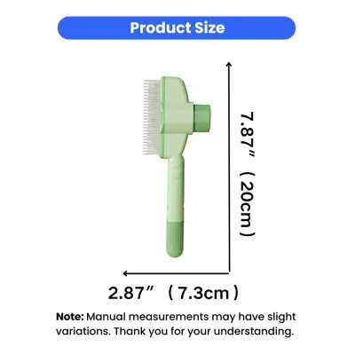 Technical diagram showing the dimensions of the pet brush: 7.87 inches (20cm) in height and 2.87 inches (7.3cm) in width.