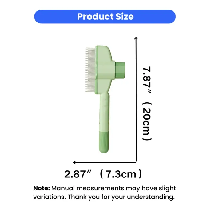 Pet-Slicker-Brush-Size-Specifications Technical diagram showing the dimensions of the pet brush: 7.87 inches (20cm) in height and 2.87 inches (7.3cm) in width.