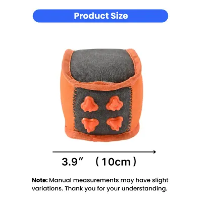squeaky-dice-dog-toy-dimensions-size-chart Product dimensions showing the squeaky dice dog toy measures 3.9 inches or 10 centimeters in width.