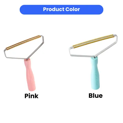 portable-lint-remover-pink-blue-colors Two portable manual lint removers shown in pastel pink and light blue colors with copper heads.