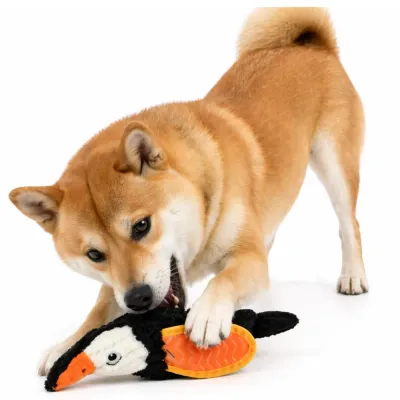 Dog Playing Plush Bird Toy Squeaky Durable Dog Toy Petfairs Shiba Inu dog chewing plush bird squeaky dog toy durable pet toy for aggressive chewers