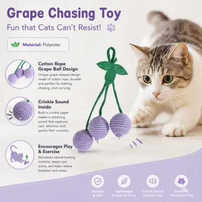grape cat toy crinkle sound cotton rope interactive toy for cats polyester material