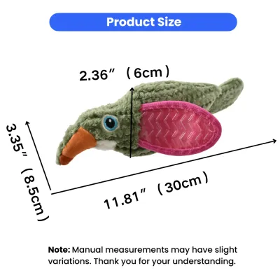 Wild Bird Plush Dog Toy Size Chart 30cm Durable Squeaky Dog Toy Bulk size chart of wild bird plush dog toy 30cm length squeaky durable dog toy for pet store wholesale