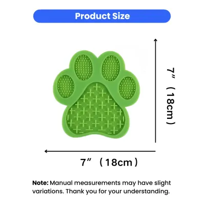 Paw Lick Mat Size and Dimensions Chart Measurement diagram showing the paw-shaped lick mat is 7 inches or 18cm in both height and width.