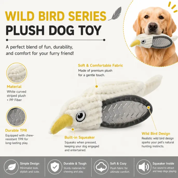 plush dog toy with squeaker durable tpr chew resistant wild bird dog toy features