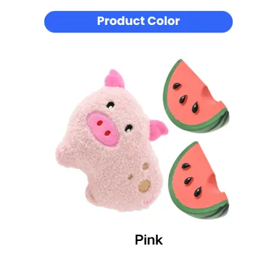 Three-piece dog toy set featuring a soft pink plush pig and two vibrant red and green latex watermelon slices.