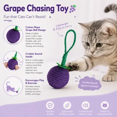 grape cat chasing toy cotton rope ball with crinkle sound interactive toy for cats