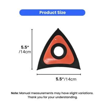 Pet-Hair-Remover-Tool-Dimensions A diagram showing the 5.5 inch by 5.5 inch dimensions of the triangular pet hair remover tool.