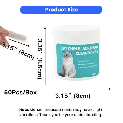 Cat Chin Cleaning Wipes Size Guide in Inches | 50pcs Pet Grooming Wipes Bulk | Petfairs cat chin cleaning wipes size 3.15 inch finger wipes 3.35 inch container 50pcs pet grooming wipes bulk
