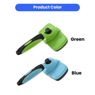 Wholesale Pet Grooming Brush Color Varieties Top view of the pet slicker brush in vibrant lime green and sky blue color options.