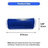 A side-by-side product measurement chart and close-up image of the Cat Self-Groomer. The diagram displays the brush is 6 inches (15.2 cm) long and 3.25 inches (8.2 cm) in height.