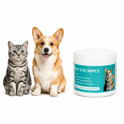 Pet Eye Wipes for Dogs and Cats Bulk – Tear Stain Remover Clean Solution | Petfairs pet eye wipes for dogs and cats jar with cute cat and corgi white background tear stain remover wipes