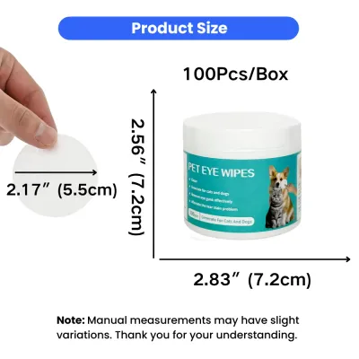 Pet Eye Wipes Size Chart 100pcs – Dog Cat Tear Stain Cleaning Pads Dimensions | Petfairs pet eye wipes size chart 2.17 inch pad and jar dimensions for dog and cat eye cleaning wipes