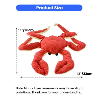 Red Crab Plush Dog Toy - Dimensions & Size Guide A size guide for the red crab plush dog toy, showing its dimensions as 11 inches tall and 13 inches wide.