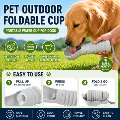 Pet Outdoor Foldable Cup Portable Dog Water Bottle Features portable foldable dog water bottle silicone leak proof travel friendly pet outdoor drinking cup features