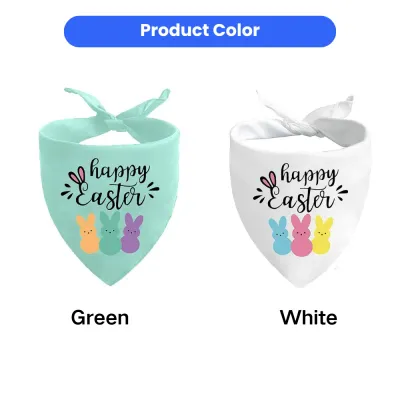 Happy Easter Dog Bandana Green and White Color Options Easter dog bandana available in green and white colors with bunny print and Happy Easter lettering