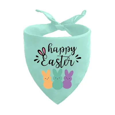 Green Easter Dog Bandana Happy Easter Bunny Print Pet Scarf Green Happy Easter pet bandana with colorful bunny print adjustable tie neck dog scarf
