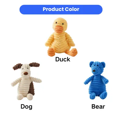 Plush Squeaky Dog Toy Animal Designs Duck Dog Bear Wholesale Petfairs Three animal style plush squeaky dog toys including duck dog and bear designs for pet stores