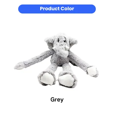 Soft grey plush elephant dog toy displayed against a white background with a "Product Color" label.