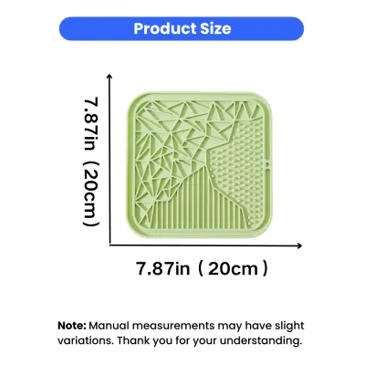 Product dimensions for the square dog slow feeder mat showing a size of 7.87 inches or 20 centimeters.