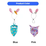 Product showcase of two Easter dog sets: one in blue with a carrot charm and one in pink with a bunny charm.