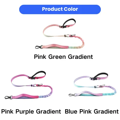 Multi-Color-Gradient-Dog-Leash-Options Three gradient color options for the dog leash: Pink Green, Pink Purple, and Blue Pink.