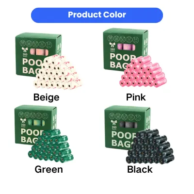 Multi-Color Bulk Pet Waste Bags Wholesale Four color options for wholesale dog poop bags: Beige, Pink, Green, and Black.