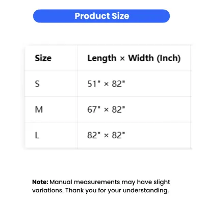 waterproof-pet-blanket-size-chart-inches Size chart for pet sofa covers listing dimensions for Small, Medium, and Large sizes in inches.