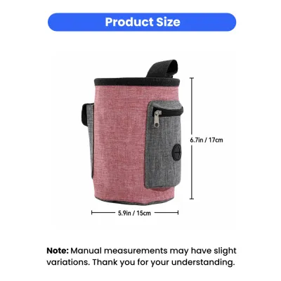 portable-dog-treat-bag-size-chart Product dimensions for the pet training bag showing a height of 6.7 inches (17cm) and width of 5.9 inches (15cm).