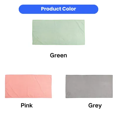 multi-color-microfiber-pet-towels-wholesale Three color options for pet towels including green, pink, and grey for bulk distribution.