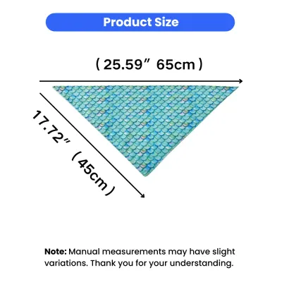 Dog Bandana Dimensions and Size Guide Technical drawing of a triangular dog bandana showing measurements of 25.59 inches (65cm) by 17.72 inches (45cm).