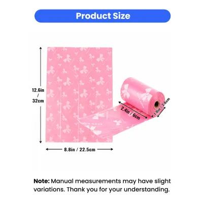 Dog Waste Bag Dimensions and Roll Size Technical drawing showing pet poop bag size 12.6x8.8 inches and roll size 2.4x1.0 inches.