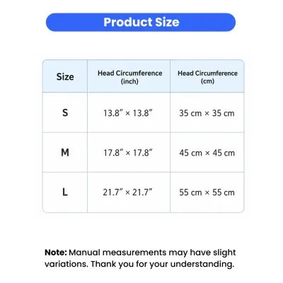 easter-dog-bandana-size-chart-inches-cm Size guide table for Easter dog bandanas showing S, M, and L measurements in both inches and centimeters for head circumference.