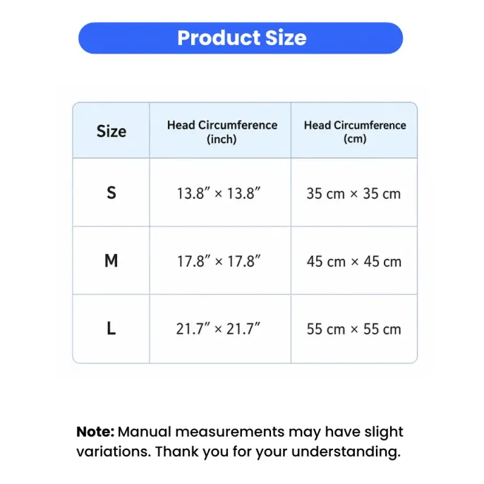 Size guide table for Easter dog bandanas showing S, M, and L measurements in both inches and centimeters for head circumference.