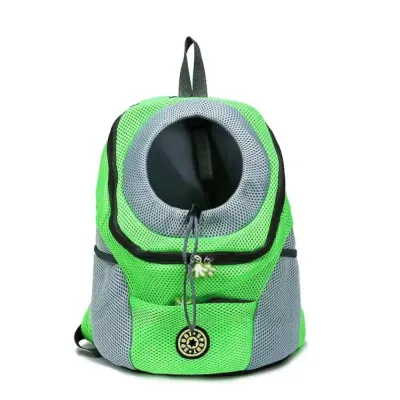 lime-green-mesh-dog-backpack-carrier Front view of a vibrant lime green and grey mesh backpack carrier for small pets